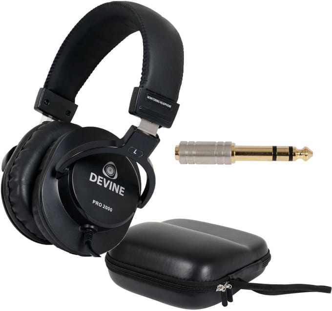 Studio-hoofdtelefoon - incl. koffer en adapter - Devine PRO 2000 - Zwart