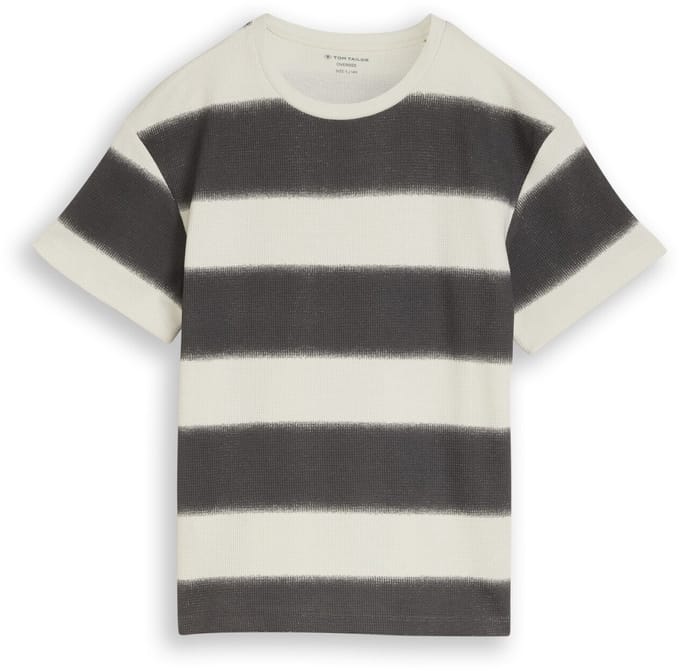 Tom Tailor - Oversized T-shirt met wafelstructuur - Maat 176 - grey off white sprayed stripe