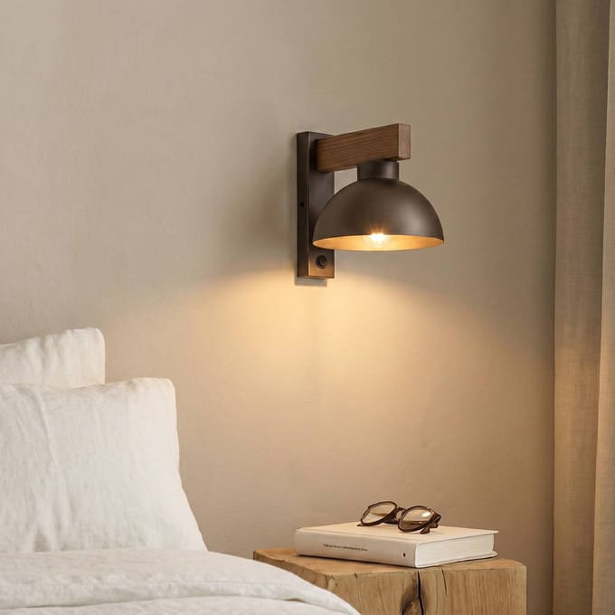 TK Lighting Wandlamp Oslo, bruin, metaal, 20 cm hoog, E27