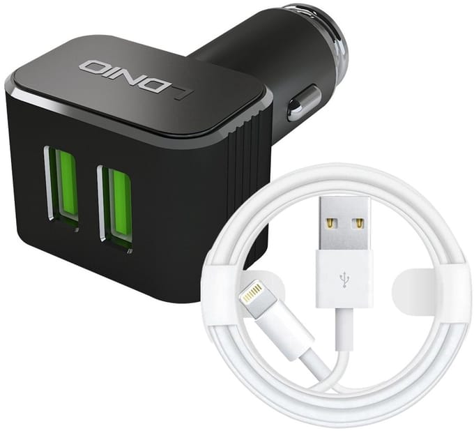 Auto Oplader - USB A naar Geschikt voor: Lightning Kabel (1M) & Auto Stekker - USB A Snel Lader 36W - Autolader