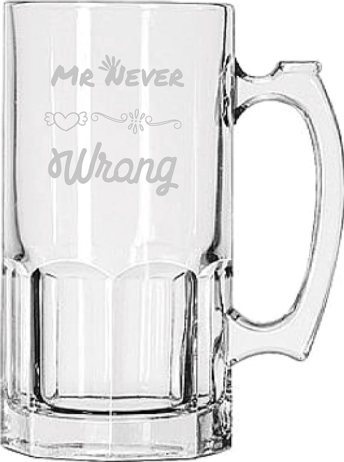 Gegraveerde bierpul 1ltr Mr. Never wrong
