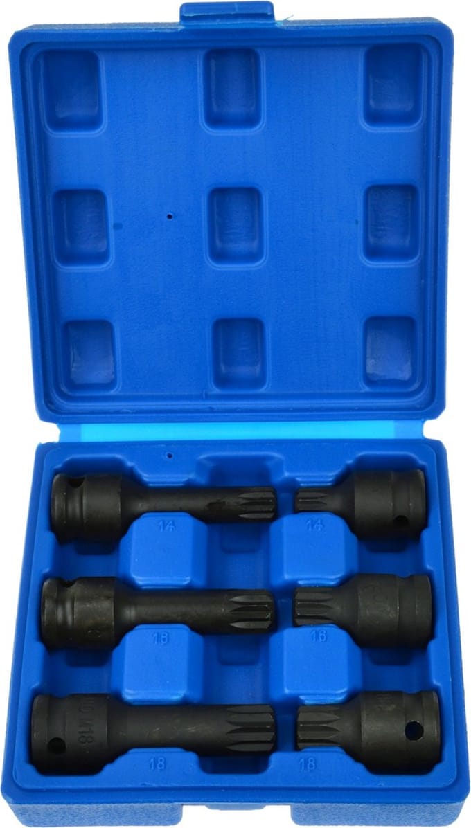 GEKO Spline dopsleutelset - Chroom-Molybdeen - Zwart - M14/M16/M18 - 43/78mm