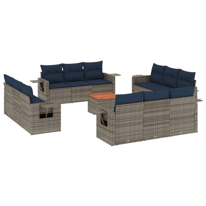 vidaXL - 13-delige - tuinbankset - met - kussens, - grijs - polyrotan
