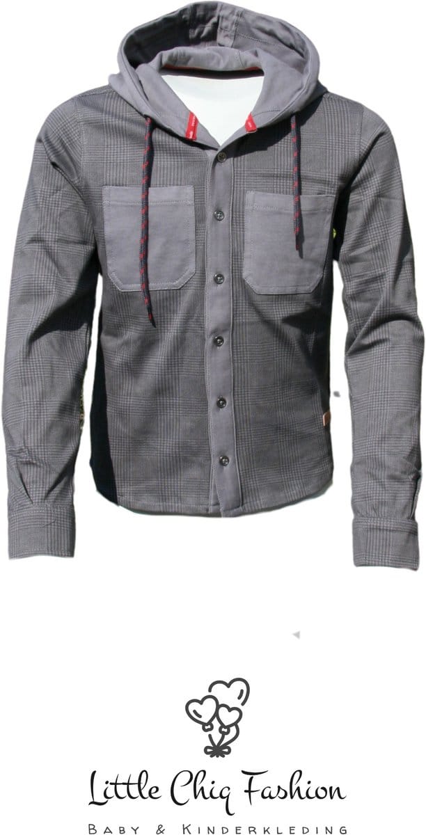 Funkle Boys Overshirt – Grijs Geruit met Capuchon – Casual Luxe