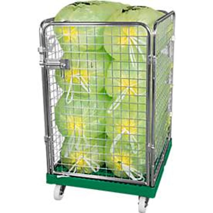 Gaascontainer 4-zijdig, 1020 bruikbare hoogte op kunststof rolcontainer, groen RAL6024
