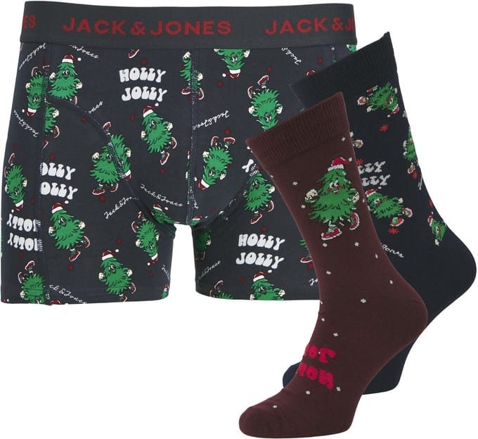 Jack & Jones heren giftbox 3P boxer & sokken jolly xmas tree multi