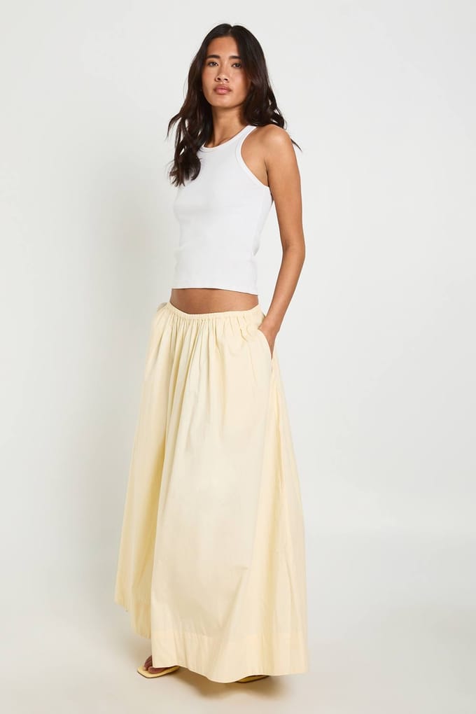 boohoo Dames Poplin Volume Maxi Rok | Lemon | Maat: 14