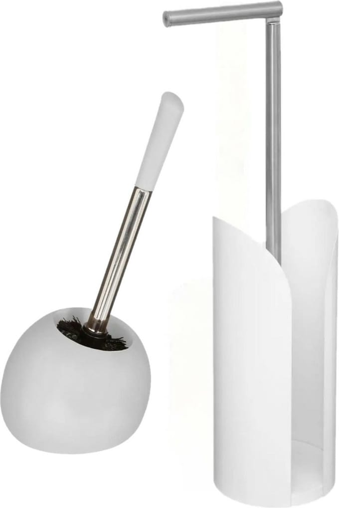 5Five - WC-borstel/toiletborstel met toiletrolhouder set in het wit