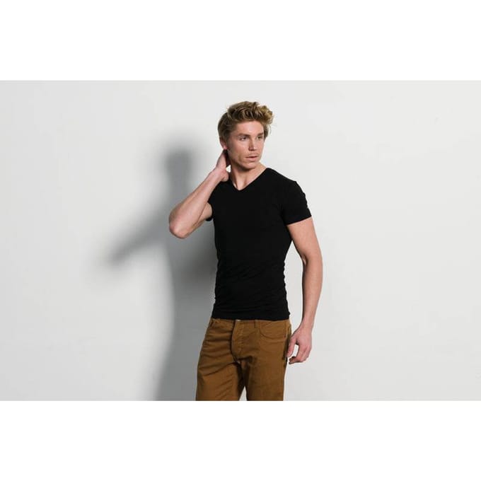 Slater 6620 - Stretch 2-pack T-shirt V-hals korte mouw zwart