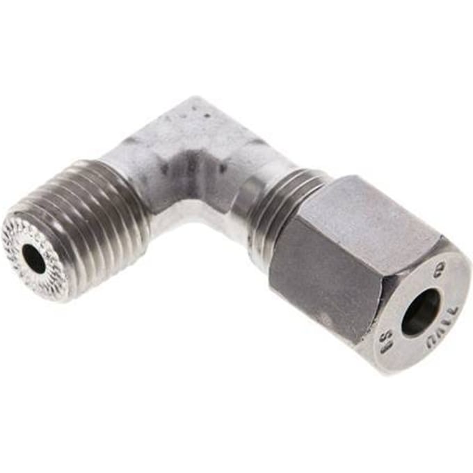 1/4'' NPT Buitendraad x 6S RVS Elbow 90deg Snijring 630 Bar DIN 2353 - FL2E-MC-ST-014N-06-S