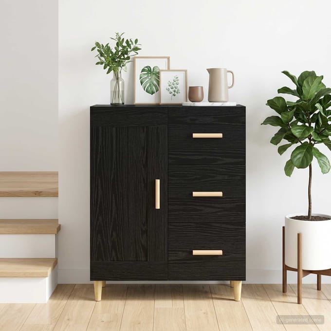 vidaXL - Dressoir - Zwart - eiken - 69,5 - x - 34 - x - 90 - cm - Bewerkt - hout