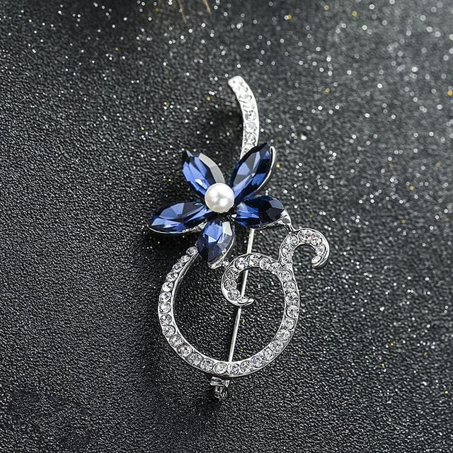 Broche Fleur Cristal Simple et Tendance Accessoires Corsage Costume Dames Tout-Allant bleu