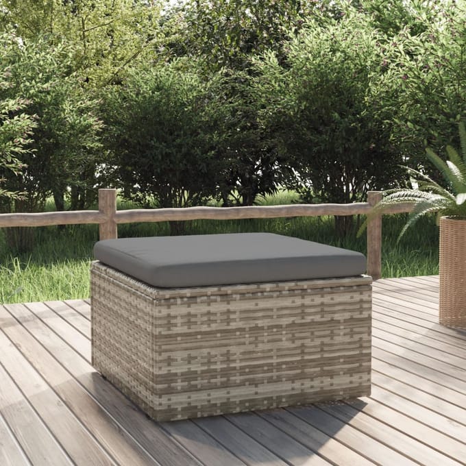vidaXL - Voetensteun - met - kussen - 55x55x30 - cm - poly - rattan - grijs