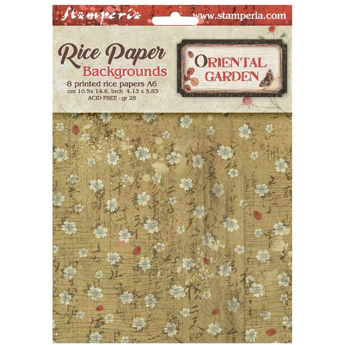 Stamperia Motief strozijde backgrounds "Oriental Garden", DIN A6, set van 8