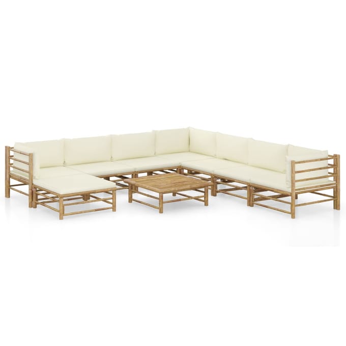 vidaXL - 9-delige - Loungeset - met - crèmewitte - kussens - bamboe