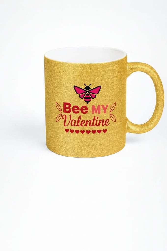 Bee MY Valentine Gouden Glitter Mok - Romantisch Valentijn Cadeau