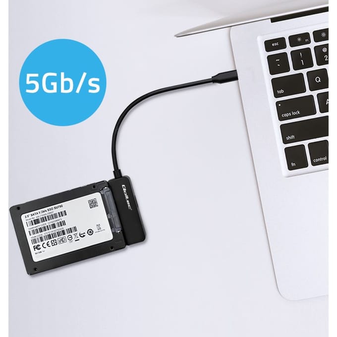 Qoltec SATA-adapter |   2,5 inch SSD HDD-adapter |   USB-C |   Supersnelheid 5 Gb/s |   2 TB |   19cm