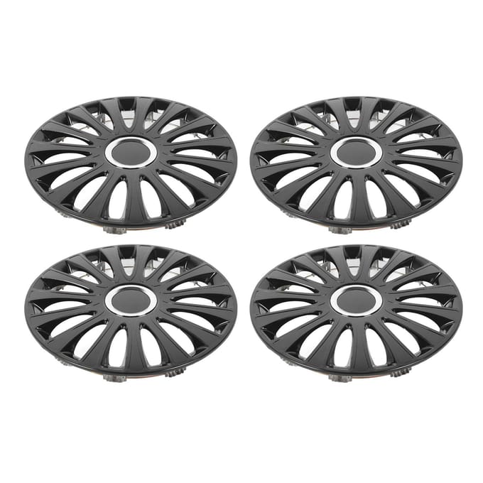 4 Pièces Cache-Moyeu de Roue 14 pouces Protection Complète Look Élégant Ajustement Universel Encliquetable Cache de Jante R14 black
