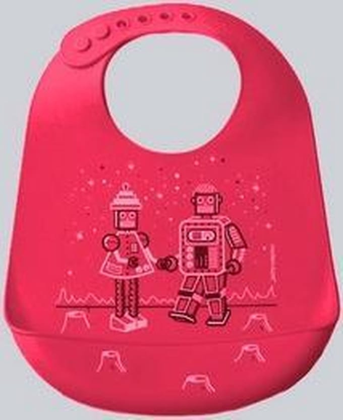 Modern Twist Robot Love Slabbetje met Opvangbakje - Cotton Candy