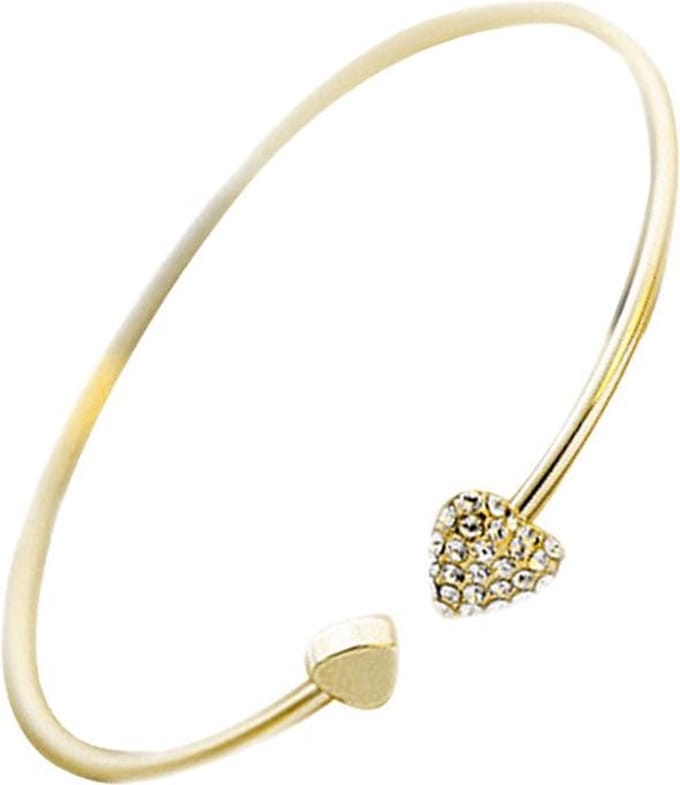 Open Armband Met Hartjes - Bangle - Zuivere Steentjes - Goudkleurig