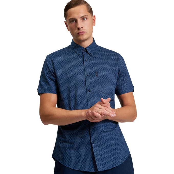 Ben Sherman Heren Mono Geoshirt (Schemer Denim)