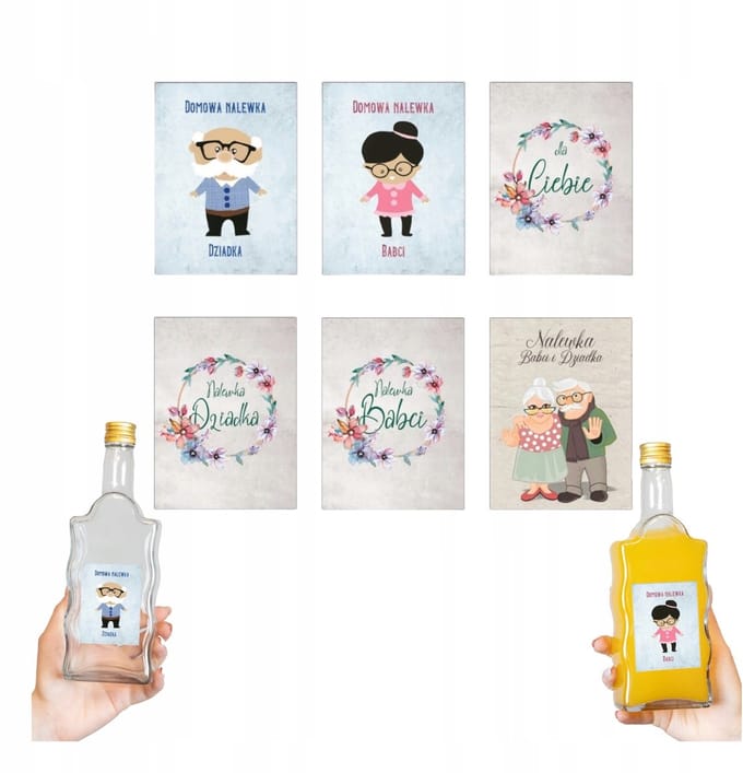 Bimberek - Etiketten 10x - Dziadek Babci - Alcohol Cadeau - 6.5x9cm