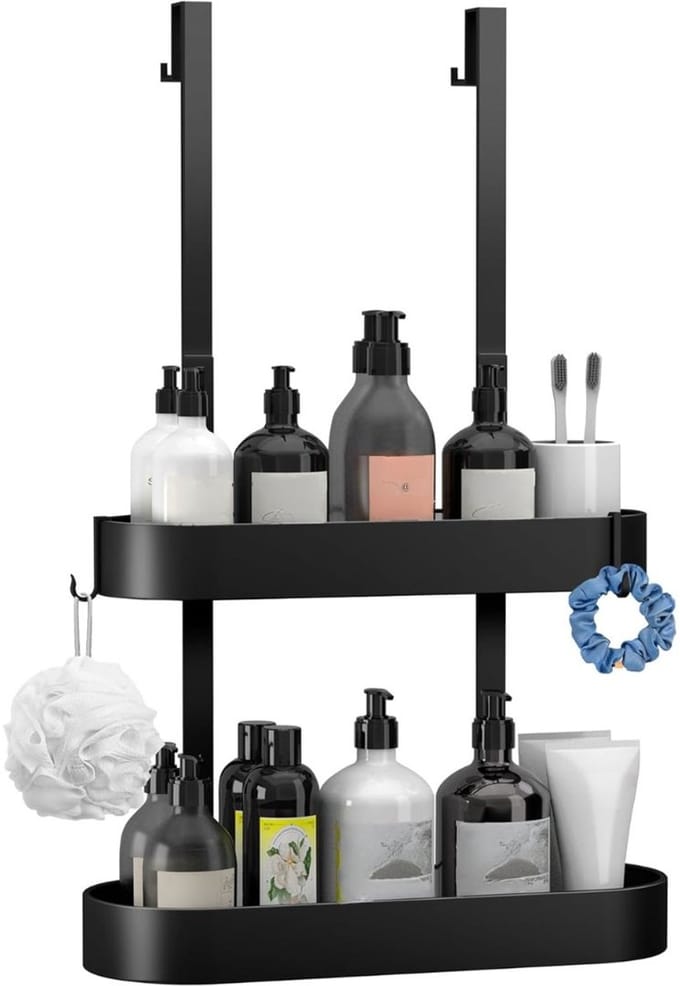 KAD® Doucherek - RVS Doucherek - Zonder Boren - Zwart - 40cm x 13cm x 6cm