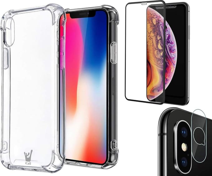 Hoesje geschikt voor iPhone XS Max - Transparant Shock Proof Siliconen Case + Screenprotector Full + Camera Protector
