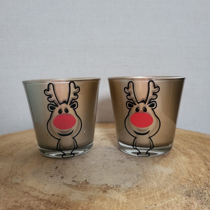 Set van 2 Theelichtjes - Kerst - Goud - Rendier
