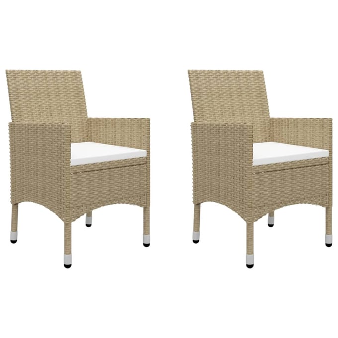 vidaXL - 3-delige - Bistroset - poly - rattan - en - gehard - glas - beige