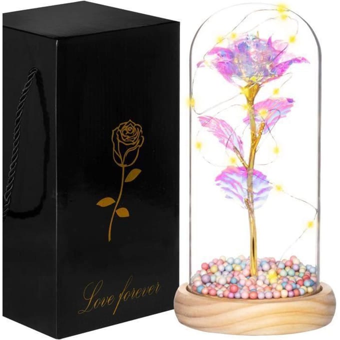Springos Roos - Valentijn - Rozen - LED - 22 cm - Goud/Kristal/Naturel - Warm wit