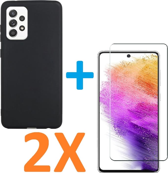 Silicone hoesje zwart met 2 Pack Tempered glas Screen Protector Geschikt voor: Samsung Galaxy A73 5G