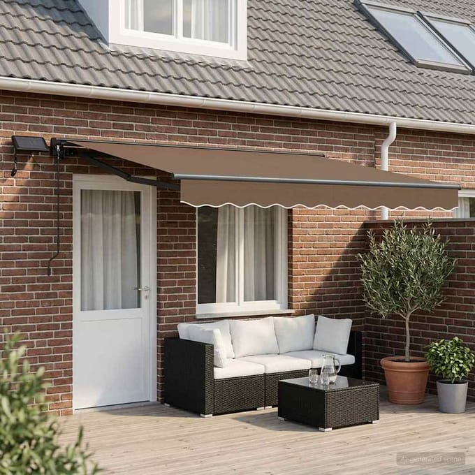 vidaXL - Handbediende - luifel - met - LED's - Taupe - 4 - x - 2 - m