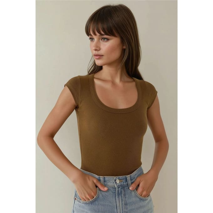 Slim Fit Scoopneck Geribbelde Crop Top