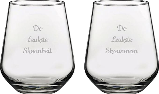 Gegraveerde Drinkglas 42,5cl De Leukste Skoanheit-De Leukste Skoanmem