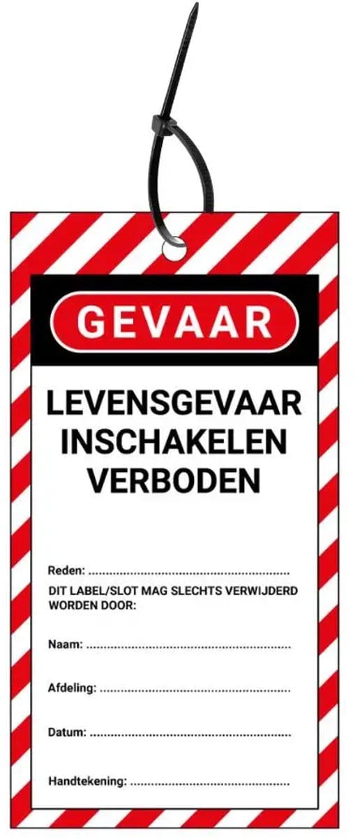 LOTO tags levensgevaar inschakelen verboden NL - 10 stuks - inclusief tiewraps