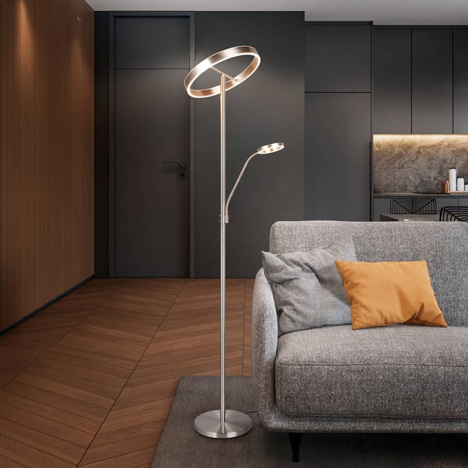 Trio Lighting LED vloerlamp Willis, nikkel, hoogte 180 cm, metaal CCT dimmer