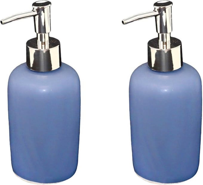 Concorde - Zeeppompje/dispenser - 2x stuks - keramiek - blauw/zilver - 7 x 17 cm