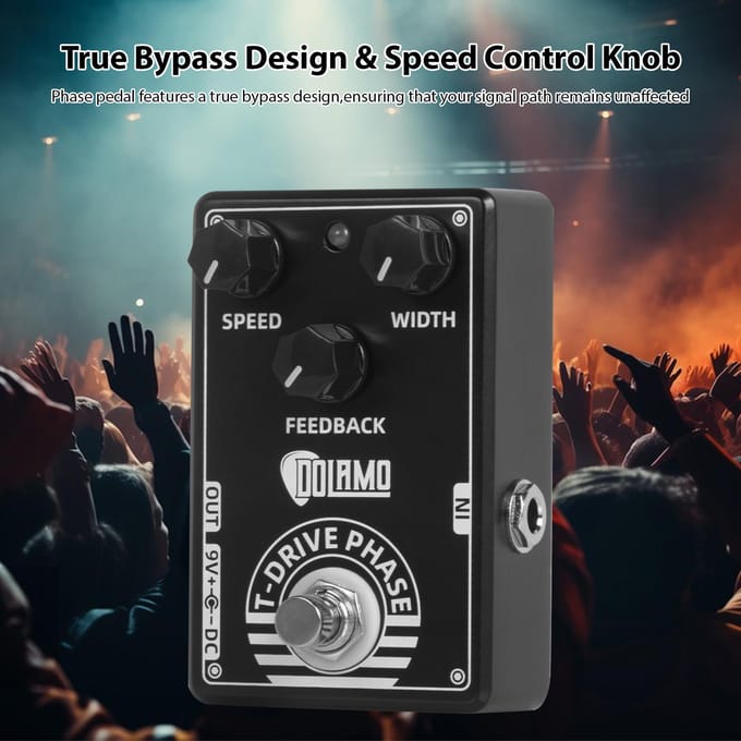 Dolamo T-Drive Phase Gitaareffectpedaal Breedte/Feedback/Snelheid DC 9V 6,35 mm Ingang/Uitgang Interface zwart