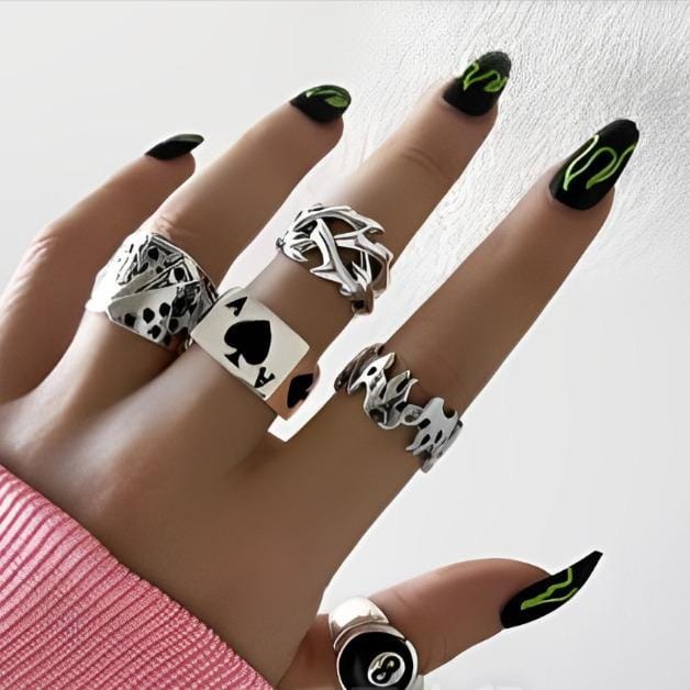 5-Delige Set, Ring Retro Schoppen A Kaart Ringen Creatieve Persoonlijkheid Gewrichtsring Set brown