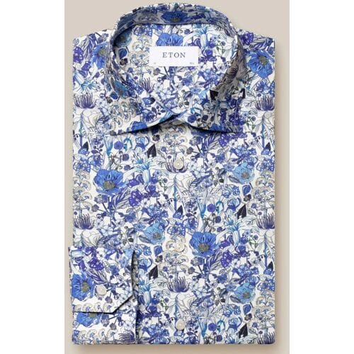 Eton Overhemd Floral Pattern Signature Twill Blauw / male