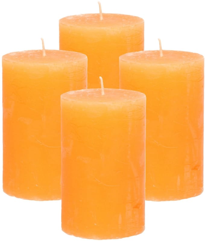 Atmosphera Stompkaars/cilinderkaars - 4x - oranje - 5 x 8 cm - klein rustiek model