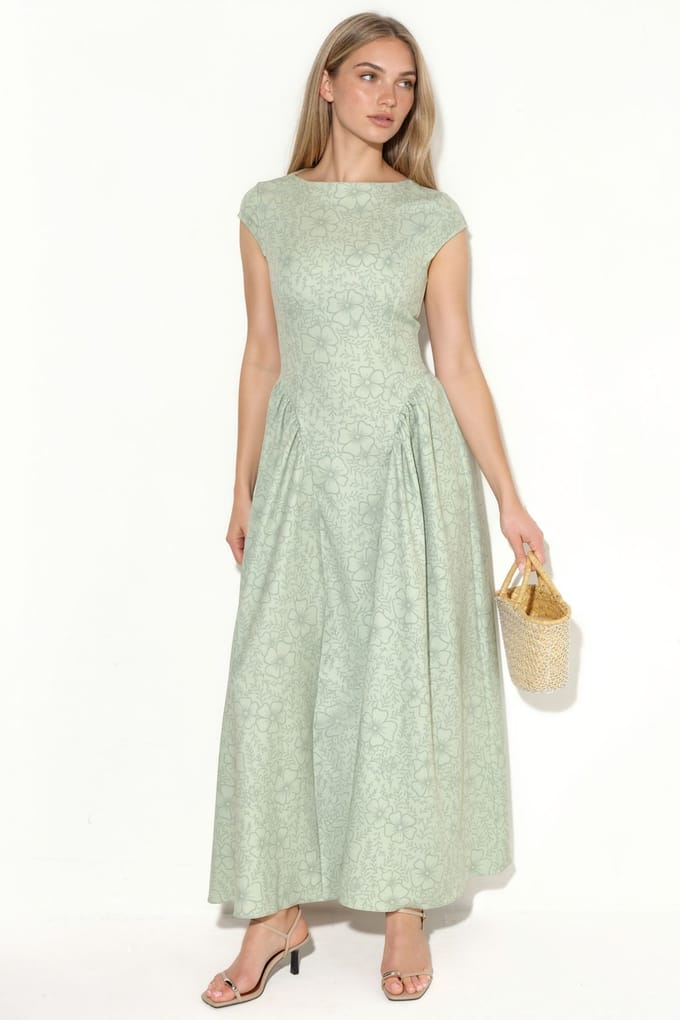 Bootneck Bloemmotief Jacquard Maxi Jurk