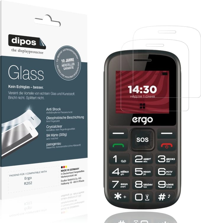 dipos – 2x Pantserfolie geschikt voor Ergo R202 | 9H Screenprotector