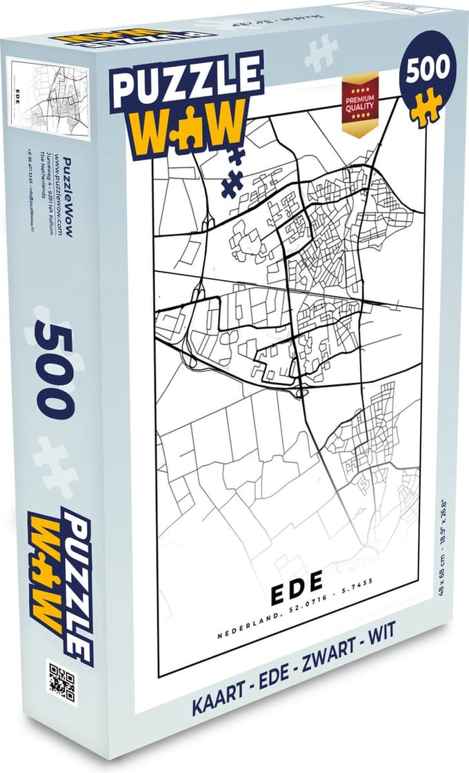Puzzel Kaart - Ede - Zwart - Wit - Legpuzzel - Puzzel 500 stukjes
