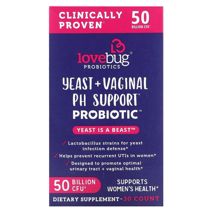Levure + Probiotique de Soutien du pH Vaginal, 50 Milliards d'UFC, 30 Capsules