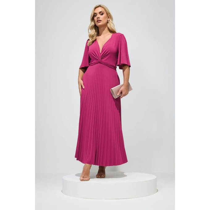 Yours London Donkerroze Geplooide Maxijurk Met Knoop Size 48
