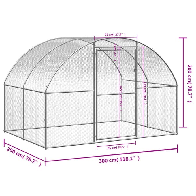 Vidaxl Buitenkooi voor Kippen, 3x2x2 M, Gegalvaniseerd Staal