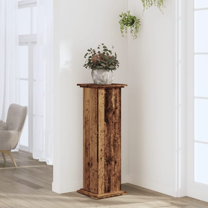 vidaXL - Plantenstand - Oud - hout - 33 - x - 33 - x - 100 - cm - Bewerkt - hout