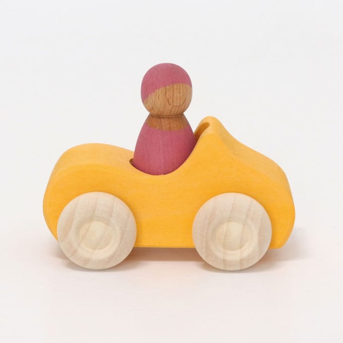 GRIMMS auto geel + regenboogvriend 1 jr+
